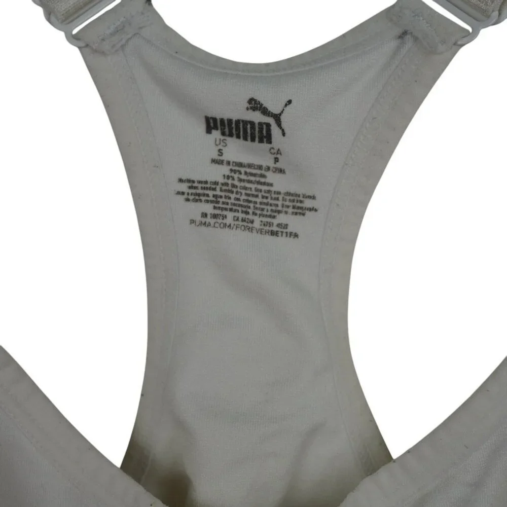 Puma‎ Womens Racerback Sports Bra S White Nylon/Spandex